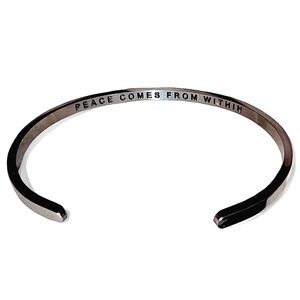 "Peace Comes From Within" Silver Tone Cuff Bracelet